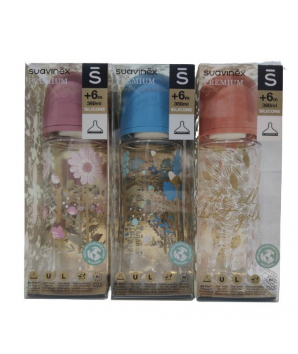 Suavinex Biberón Gold Tetina Silicona Fisiológica Talla L +6M 360 ml