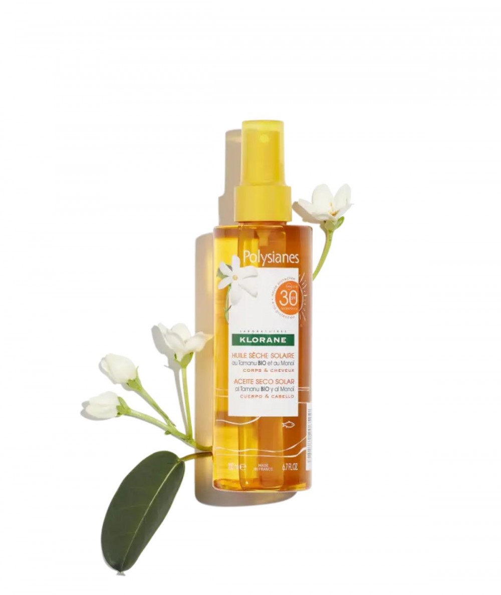 Klorane Polysianes Aceite Solar Seco al Tamanu Bio y Al Monoi Spray SPF30 200 ml