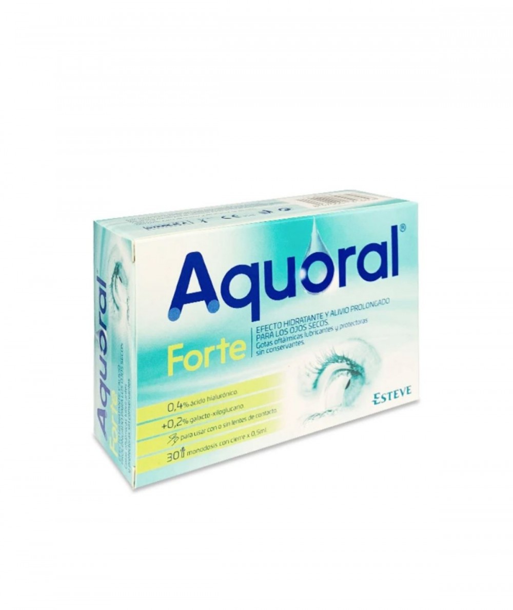 Aquoral Forte Gotas Oftálmicas Ácido Hialurónico 0.4% 30 Monodosis 0.5 ml -  Comprar gotas para hidratar los ojos