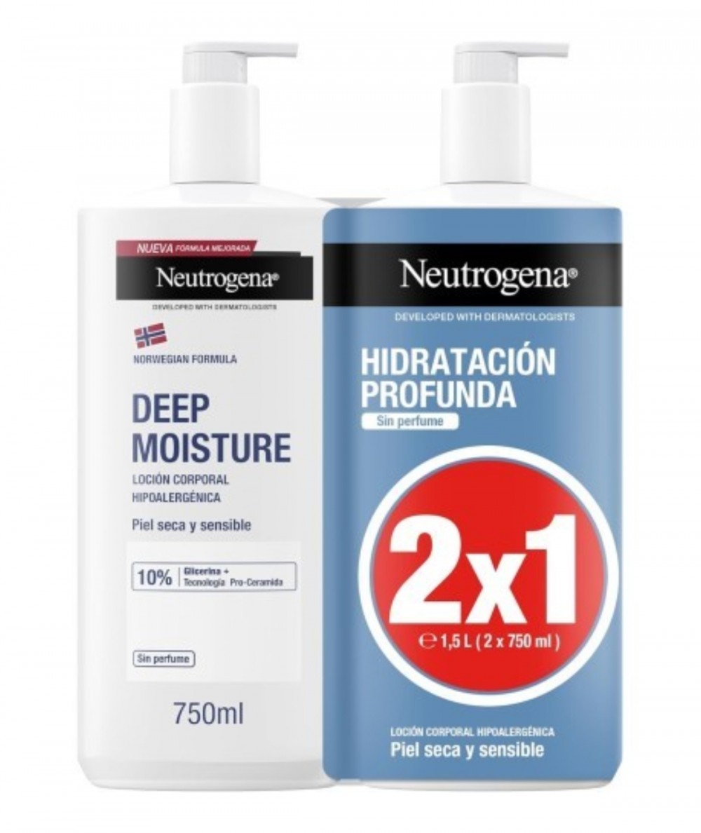 Neutrogena Loción Corporal Deep Moisture Piel Seca y Sensible Sin Perfume Duplo 2 x 750 ml