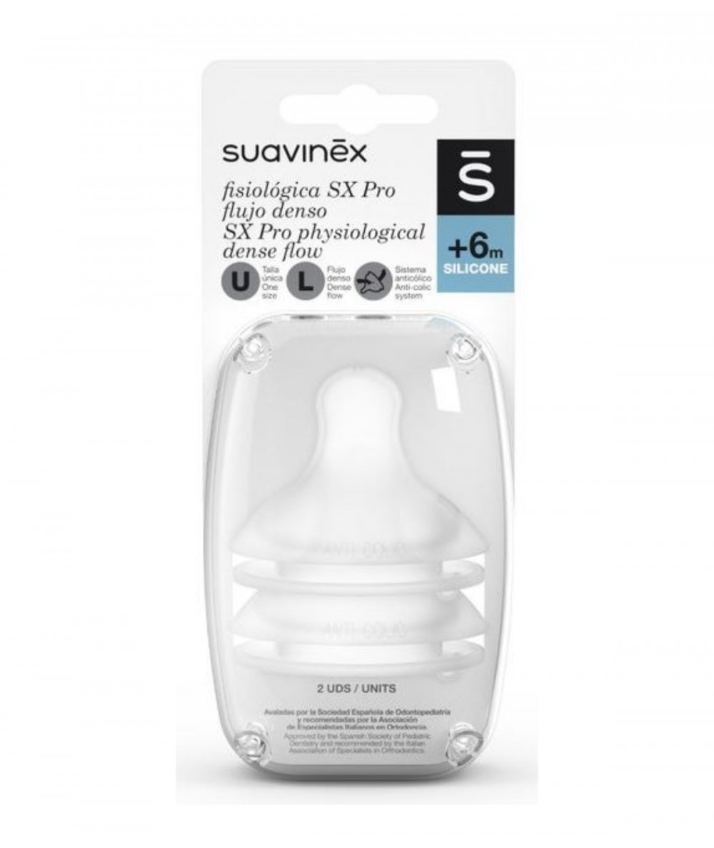 Suavinex Tetina Silicona Fisiológica Sx Pro Flujo Denso +6M 2 Unidades
