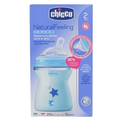 Chicco Biberón Plastico Silicona Natural Feelin Azul 2M+ 250ml