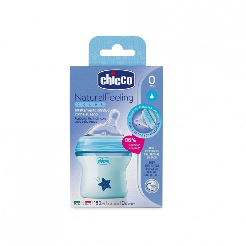 Chicco Biberon Plastico Silicona Natural Feeling Azul 0m+ 150ml