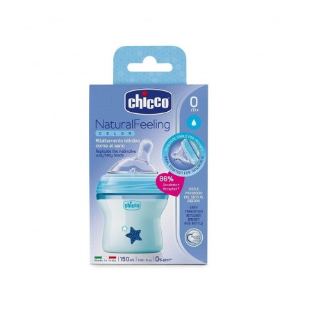 Chicco Biberon Plastico Silicona Natural Feeling Azul 0m+ 150ml