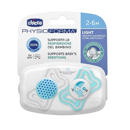 Chicco Chupete Silicona Physio Light Ortodontico Azul 2-6 Meses