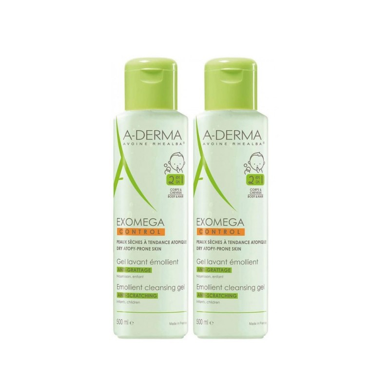 Duplo A-Derma Exomega Control Gel Limpiador Emoliente 2x500ml